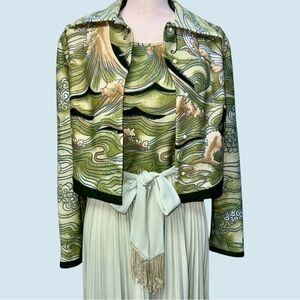Vintage 60s 70s Leslie Fay Wave Butterfly Maxi Cocktail Dress with Jacket